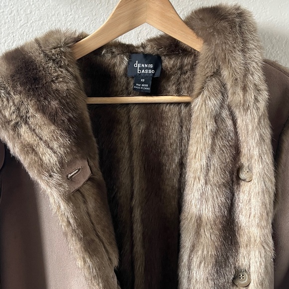 Dennis Basso Hooded Tan Suede Fur Coat Size XS - Picture 2 of 12